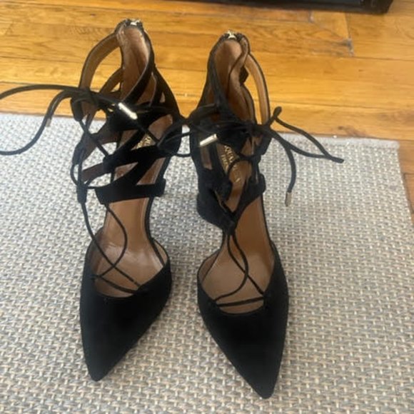 AQUAZZURA Belgravia Suede Black Strappy Heels Stiletto - BRAND NEW NEVER WORN - Picture 12 of 15